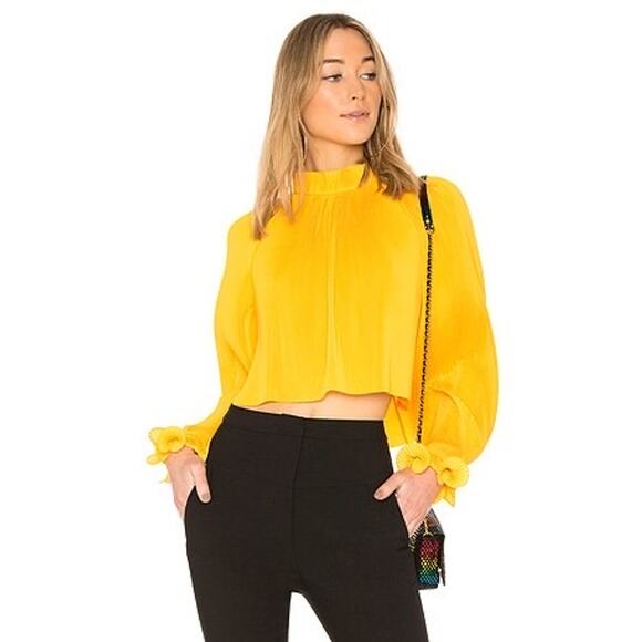 TIBI Pleated Cropped High Neck Top in Sunday Yellow Sz XS - Picture 2 of 10